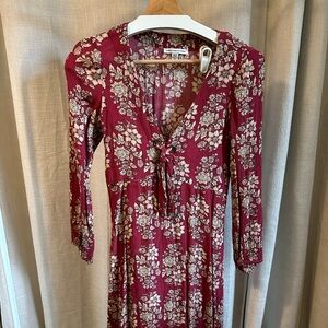 Crepe Floral Burgundy Dress